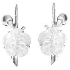 Fourteen Karat White Gold Sakura Contemporary Cocktail Earrings by the Artist