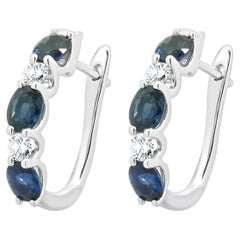 14 Karat White Gold Sapphire and Diamond Alternating Huggie Earrings