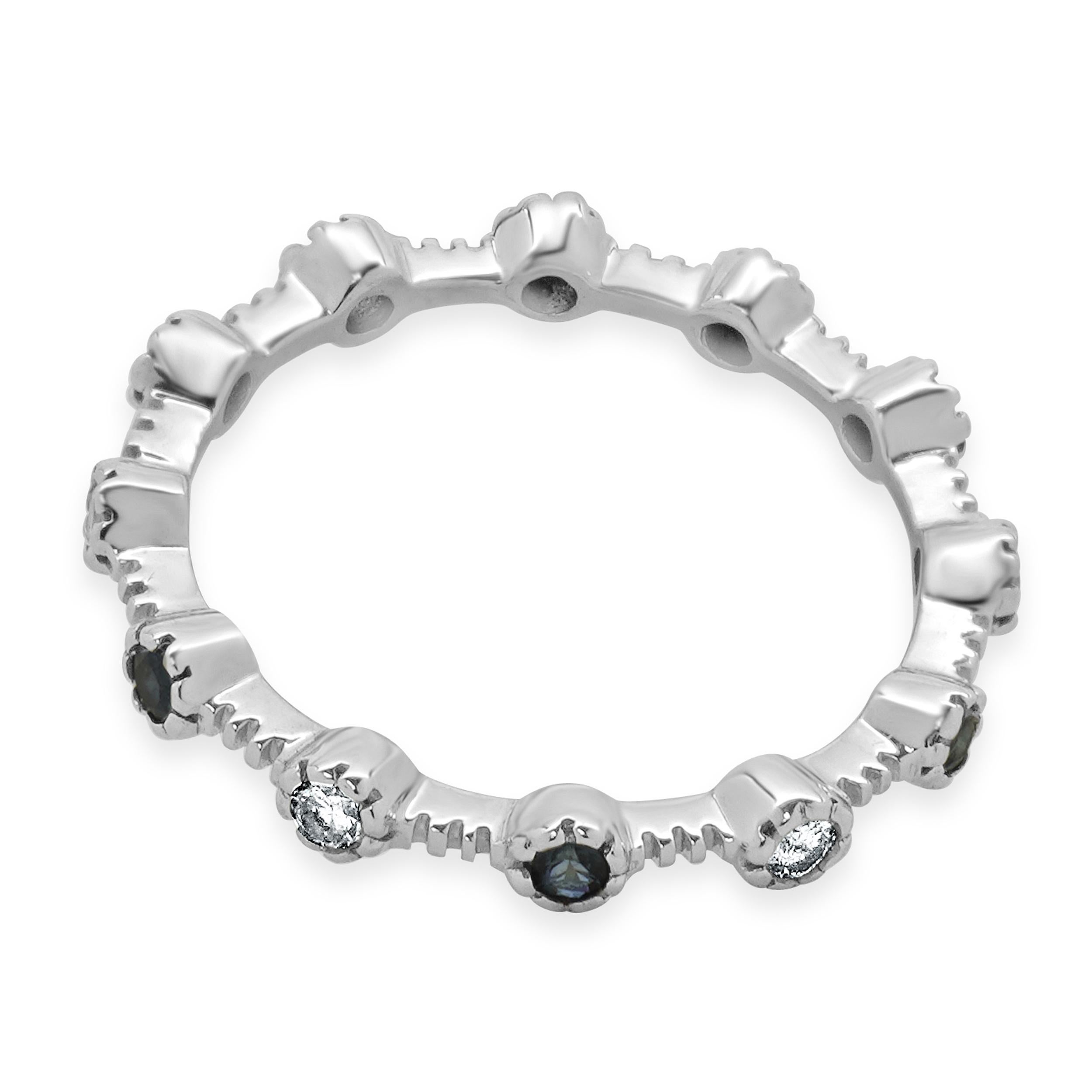 14 Karat White Gold Sapphire and Diamond Alternating Ring In Excellent Condition For Sale In Scottsdale, AZ