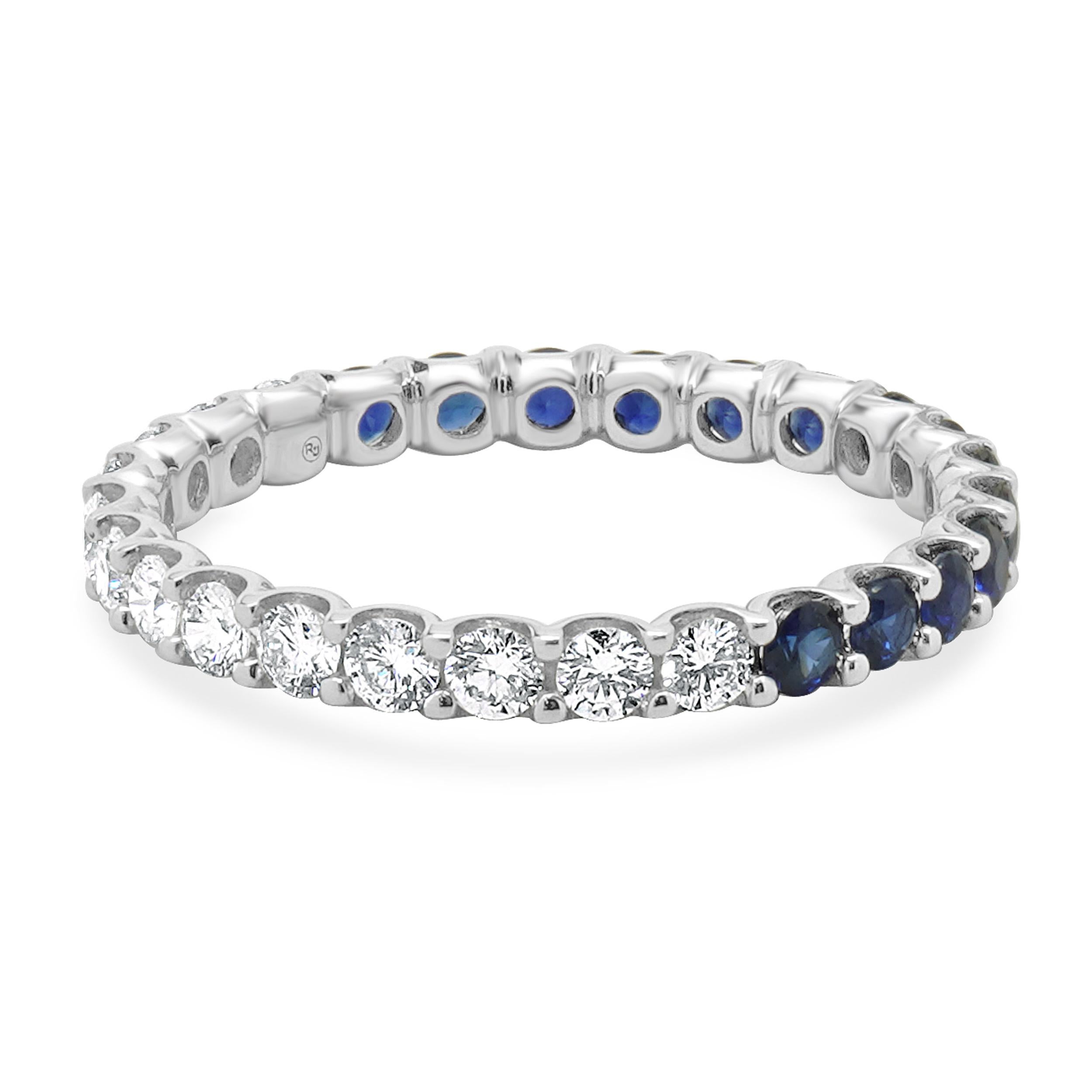 14 Karat White Gold Sapphire and Diamond Band In Excellent Condition For Sale In Scottsdale, AZ