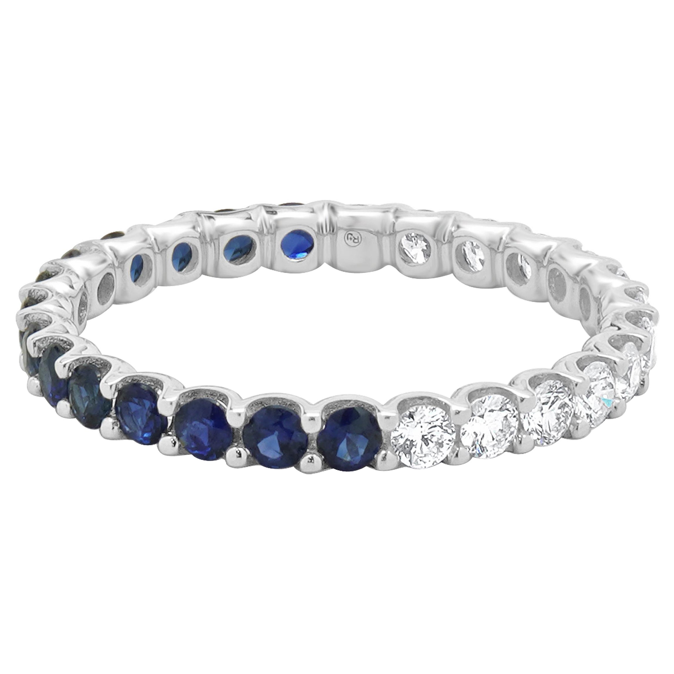 Anillo de oro blanco de 14 quilates con zafiro y diamantes