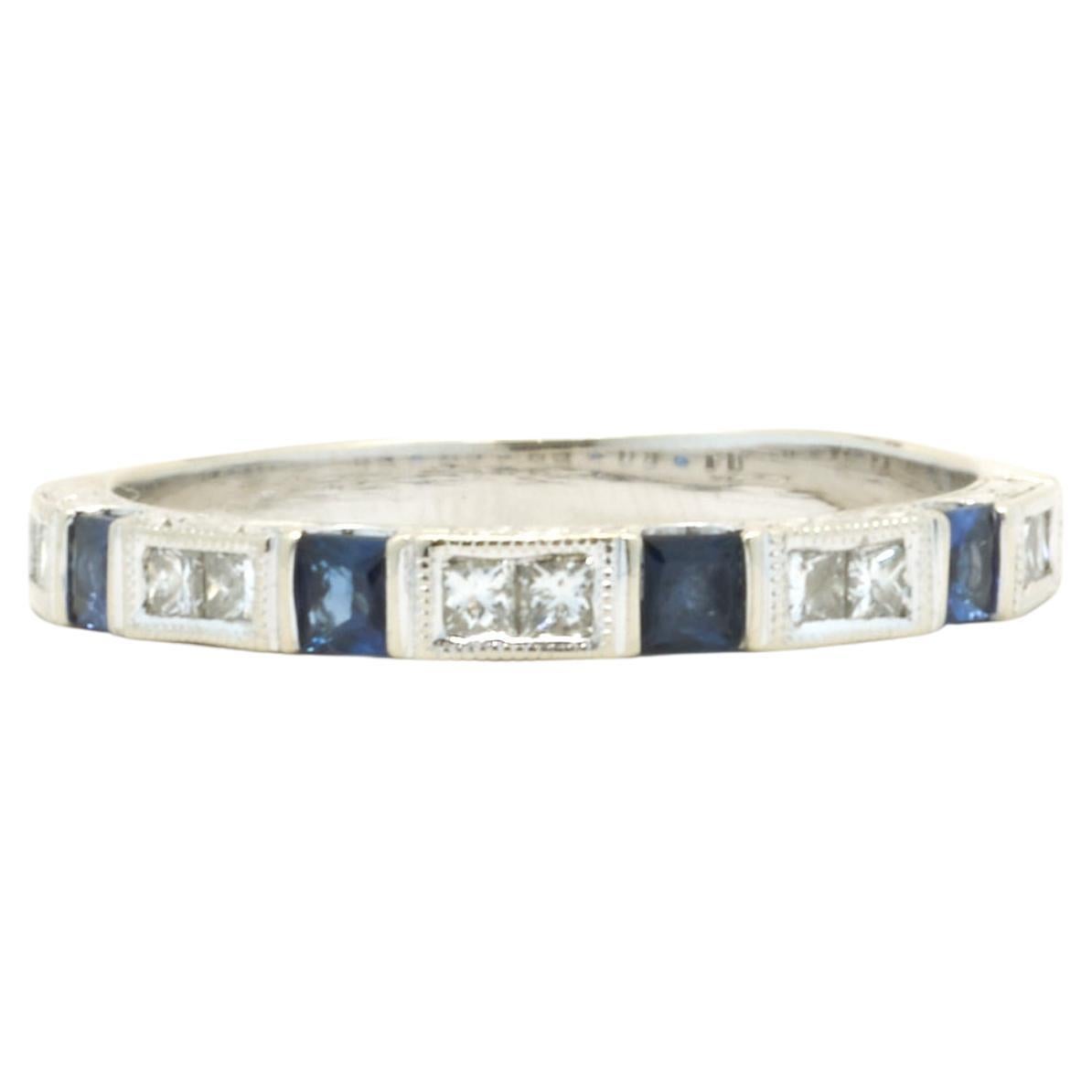 14 Karat White Gold Sapphire and Diamond Band