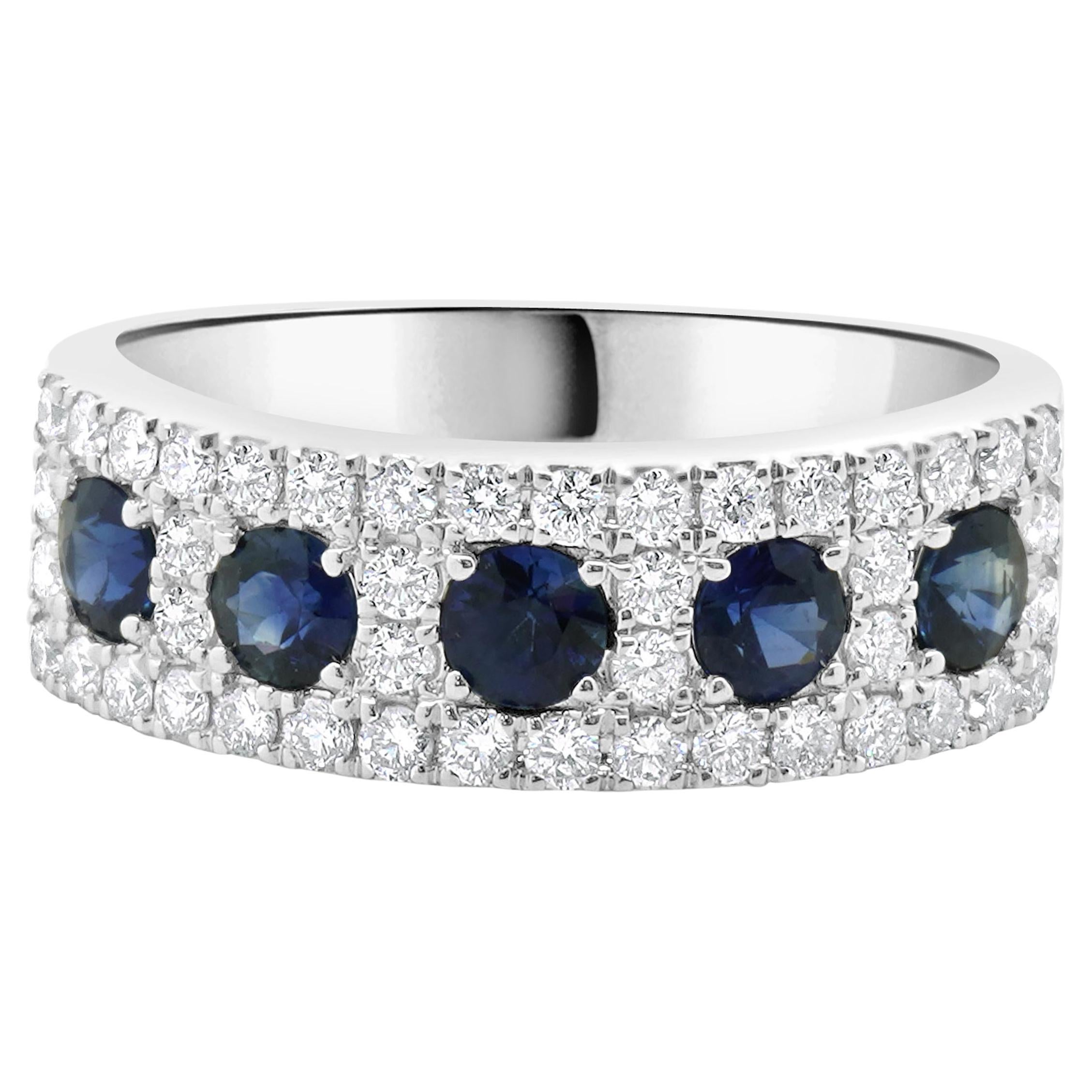 14 Karat White Gold Sapphire and Diamond Band