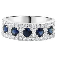 14 Karat White Gold Sapphire and Diamond Band