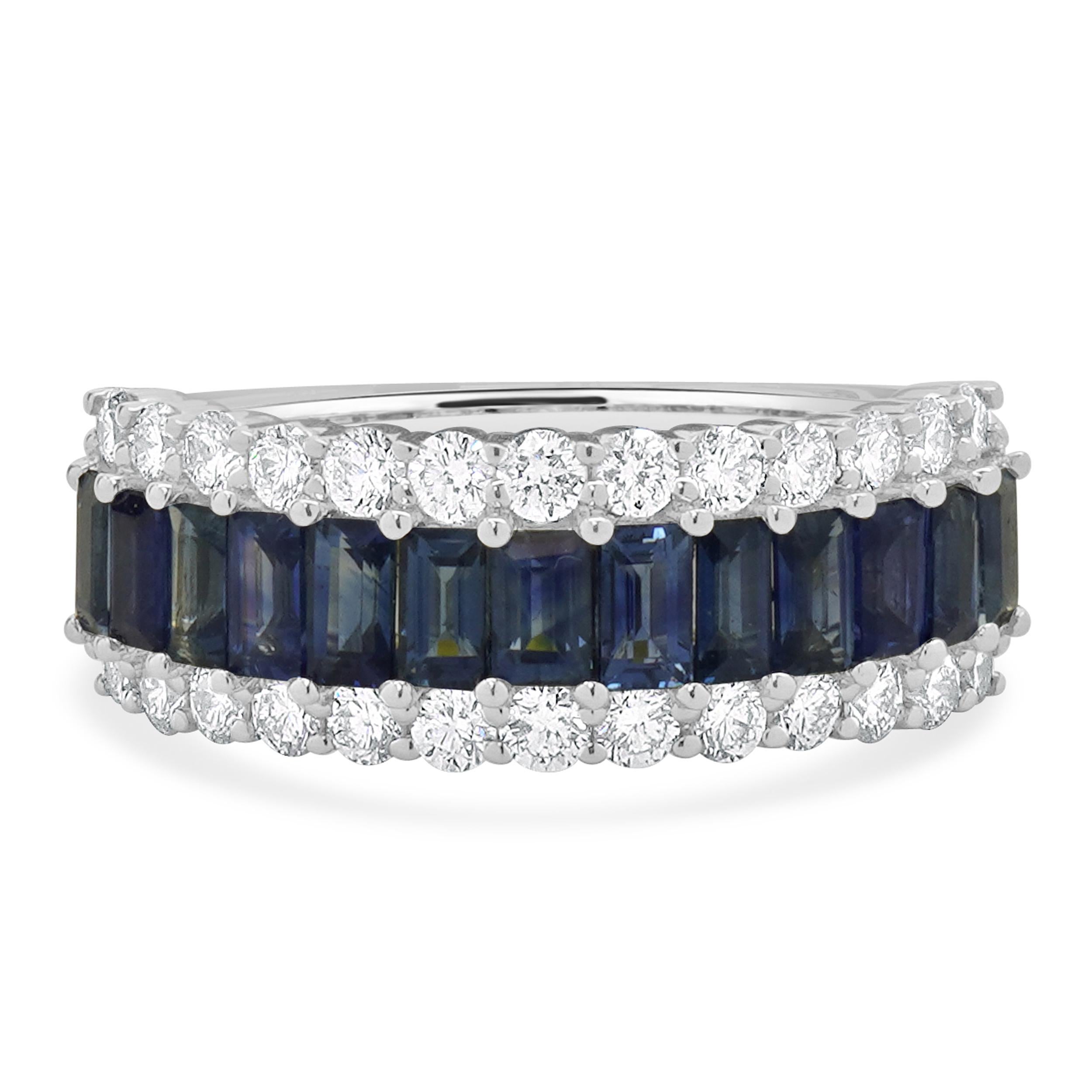 14 Karat White Gold Sapphire and Diamond Band