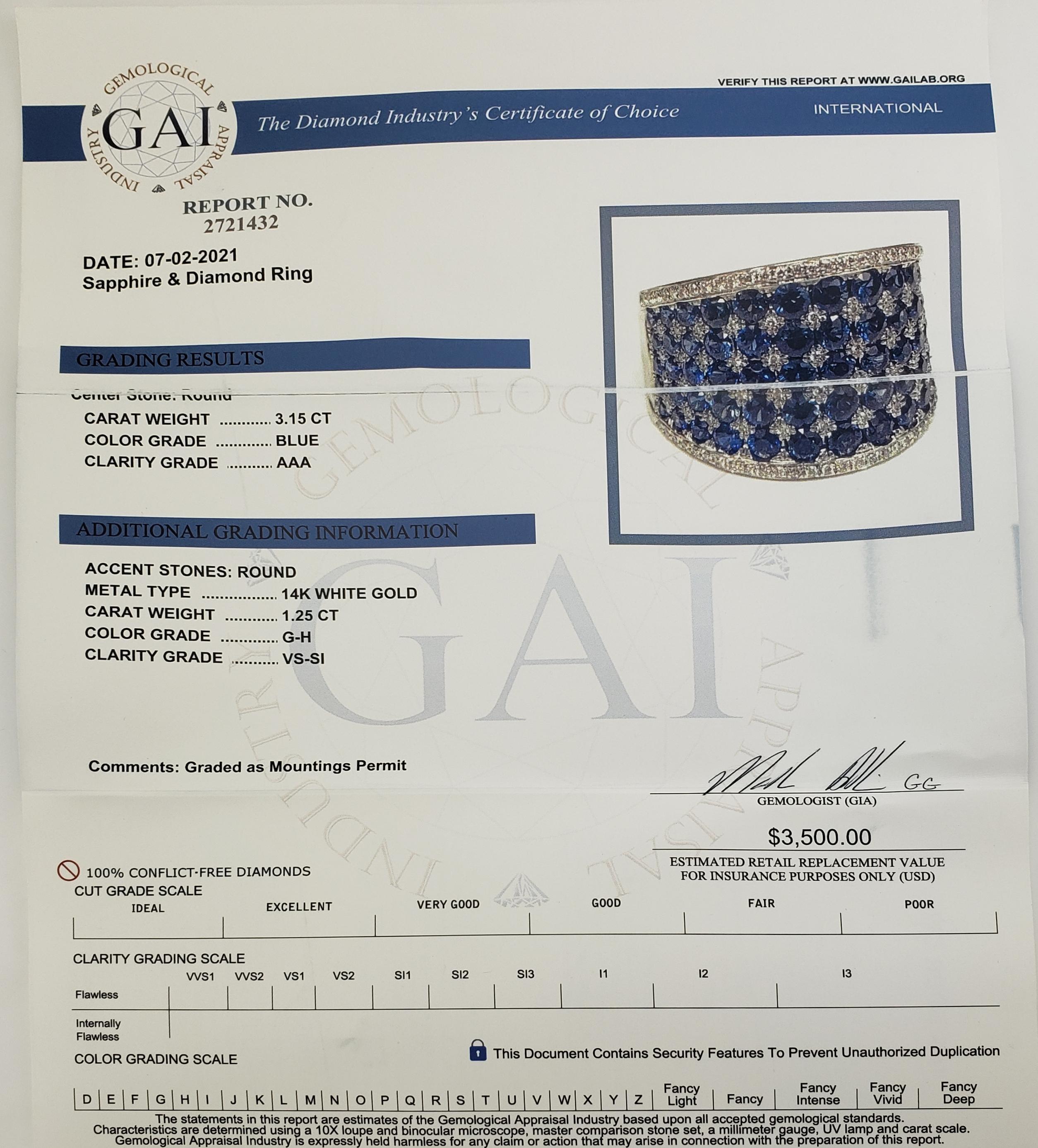 14 Karat White Gold Sapphire and Diamond Band Ring  For Sale 3
