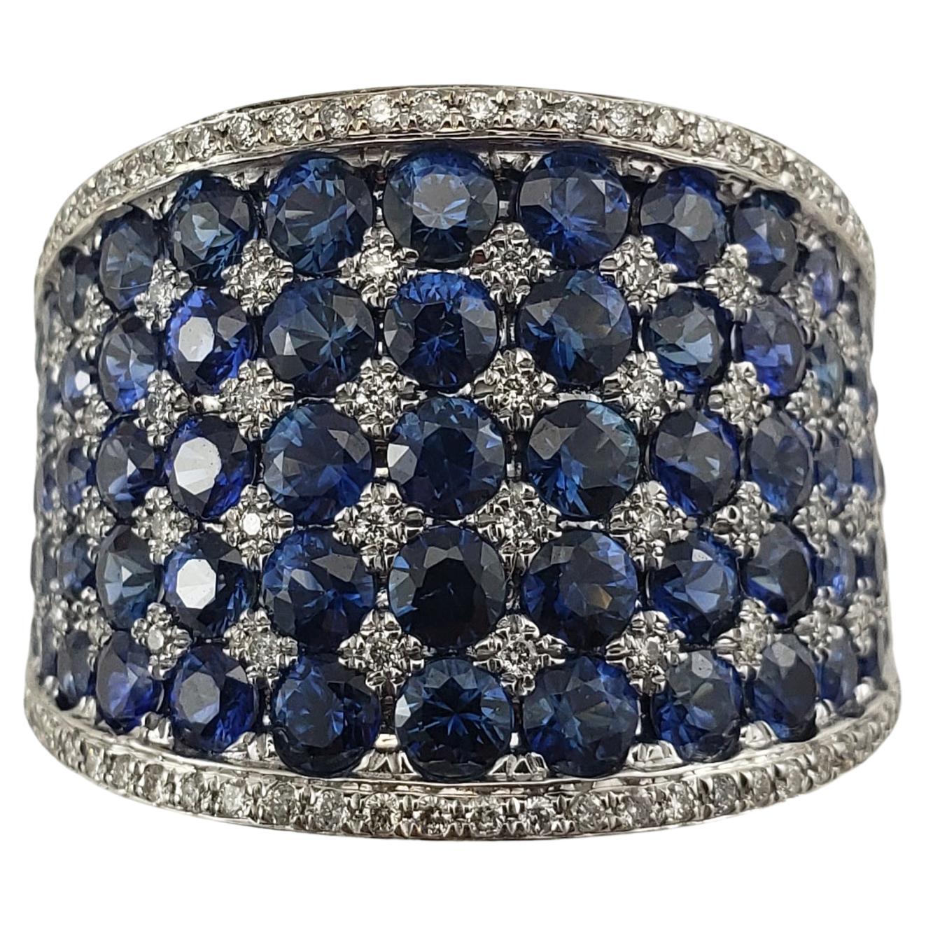 14 Karat White Gold Sapphire and Diamond Band Ring  For Sale