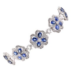 14 Karat White Gold Sapphire and Diamond Clover Bracelet