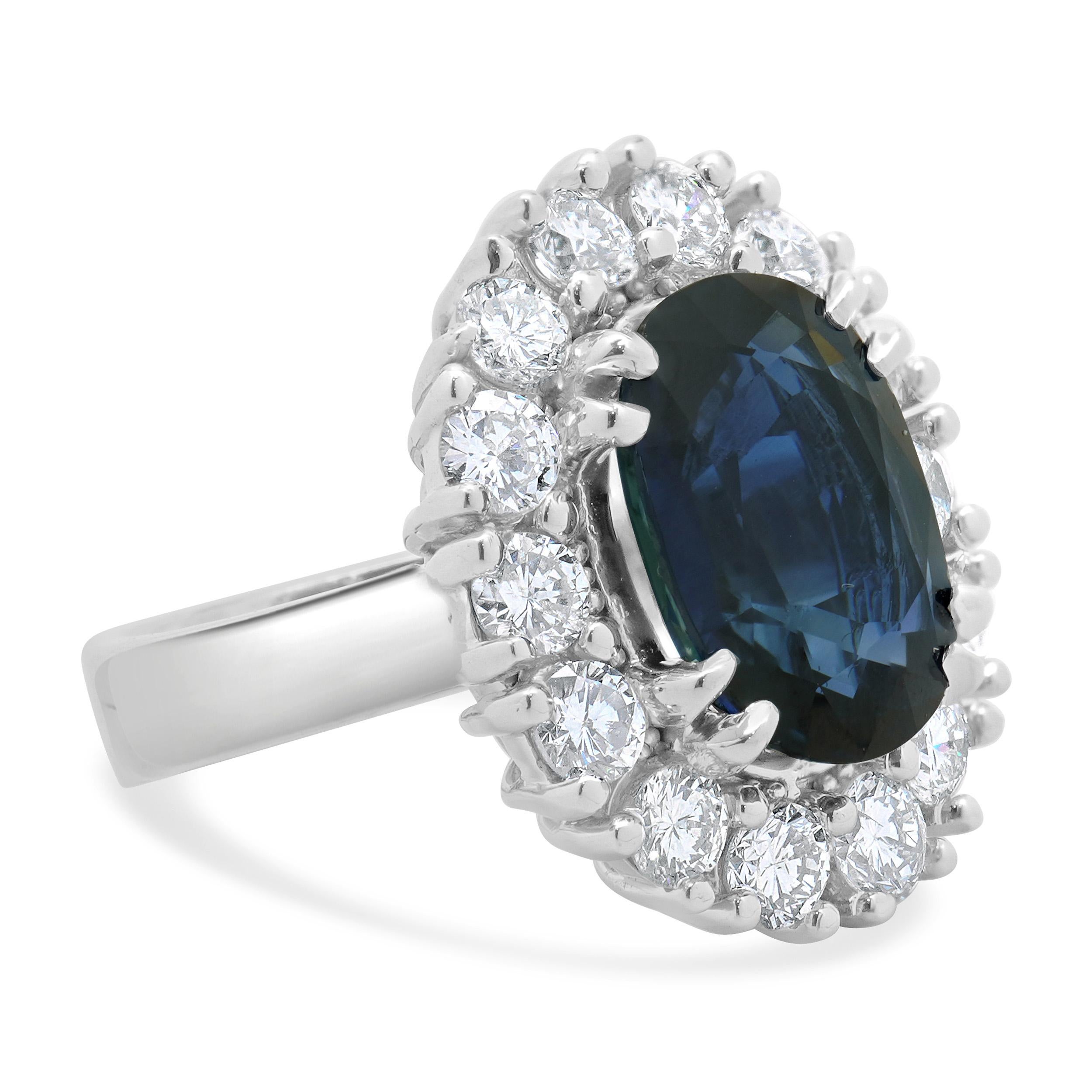 Oval Cut 14 Karat White Gold Sapphire and Diamond Cocktail Ring