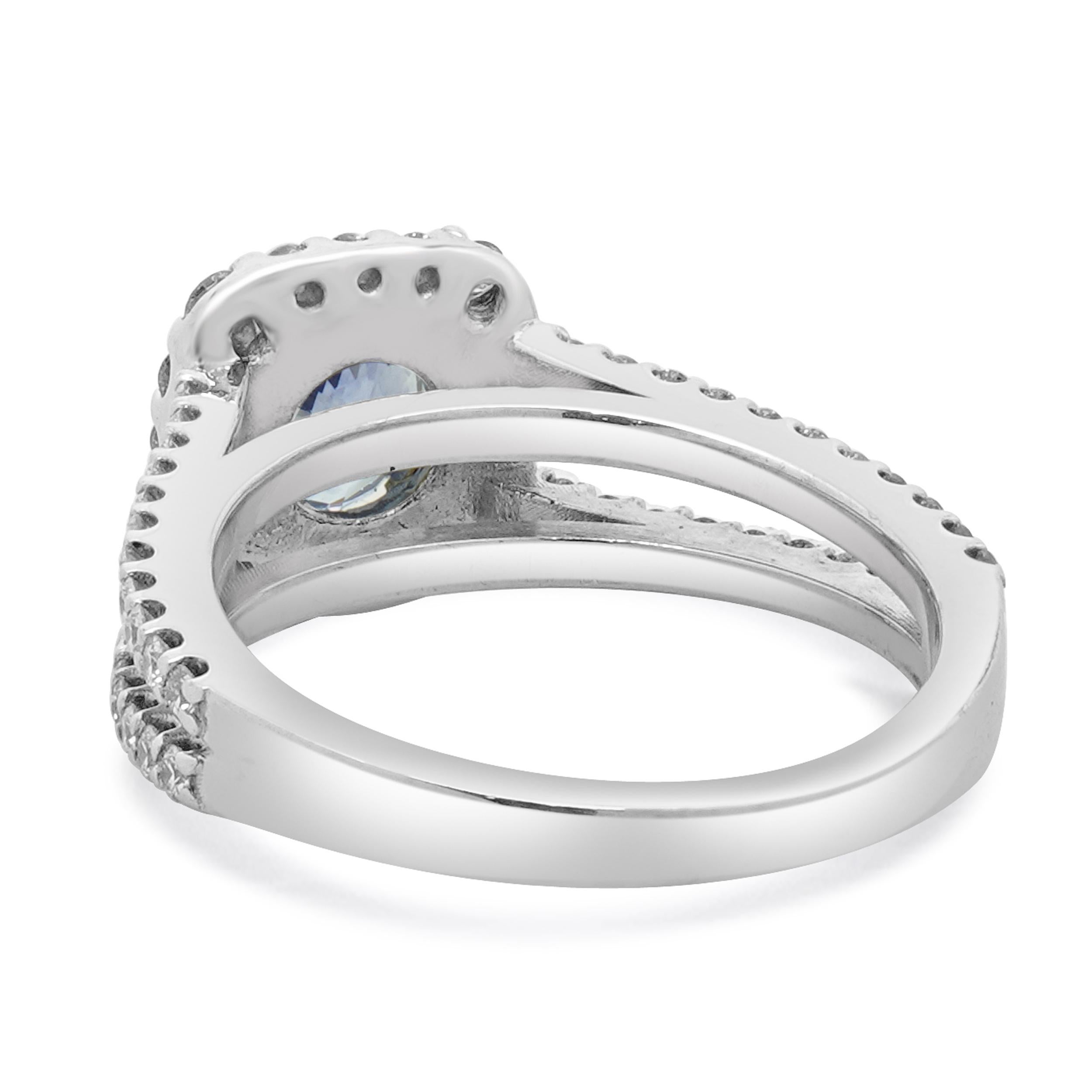 14 Karat Weißgold Saphir- und Diamant-Cocktailring (Rundschliff) im Angebot