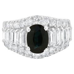 Anello da cocktail con zaffiro e diamante in oro bianco 14 carati