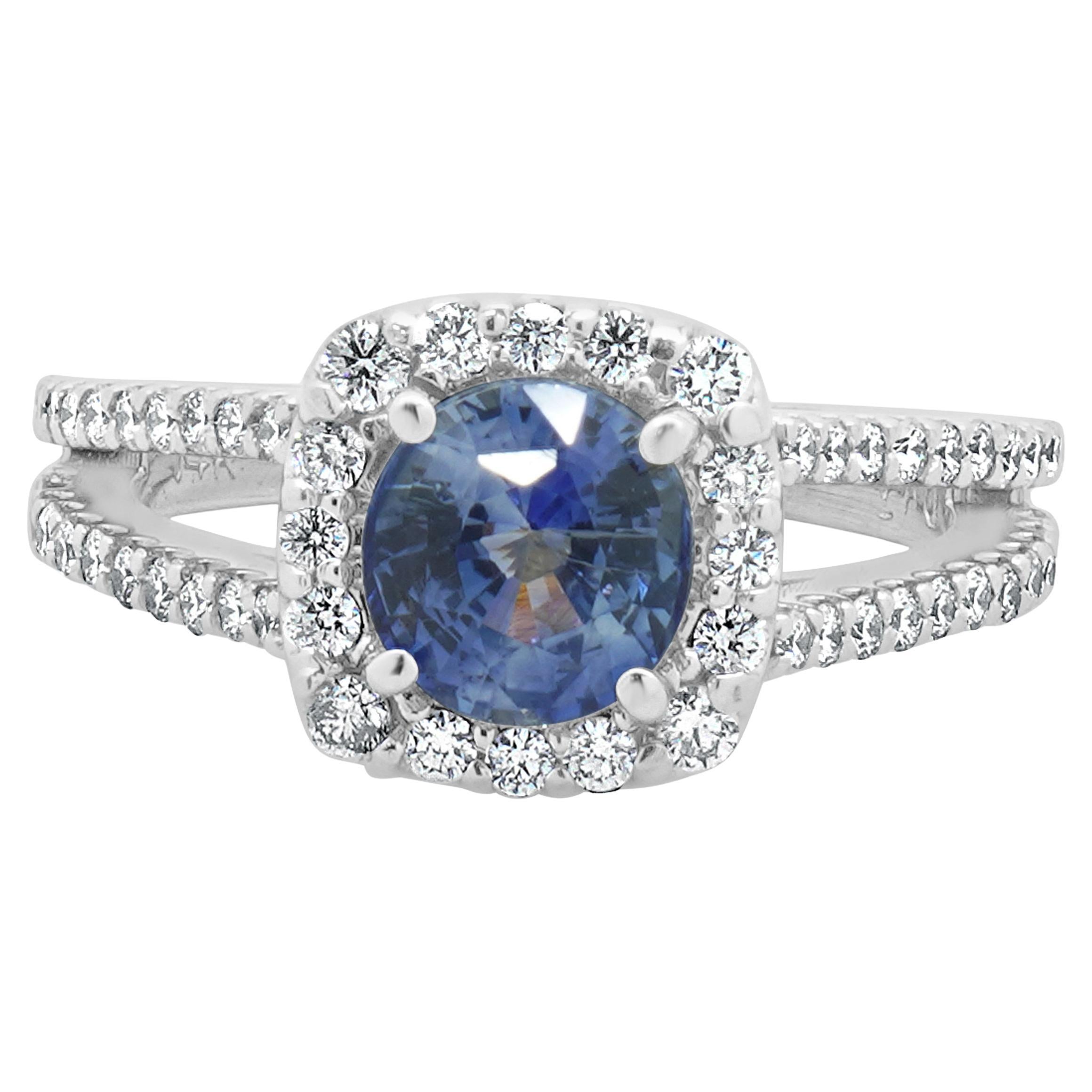 Anello da cocktail con zaffiro e diamante in oro bianco 14 carati