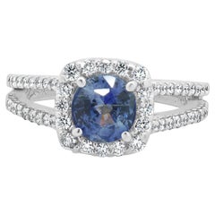 Anello da cocktail con zaffiro e diamante in oro bianco 14 carati