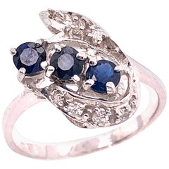 14 Karat White Gold Sapphire and Diamond Contemporary Ring