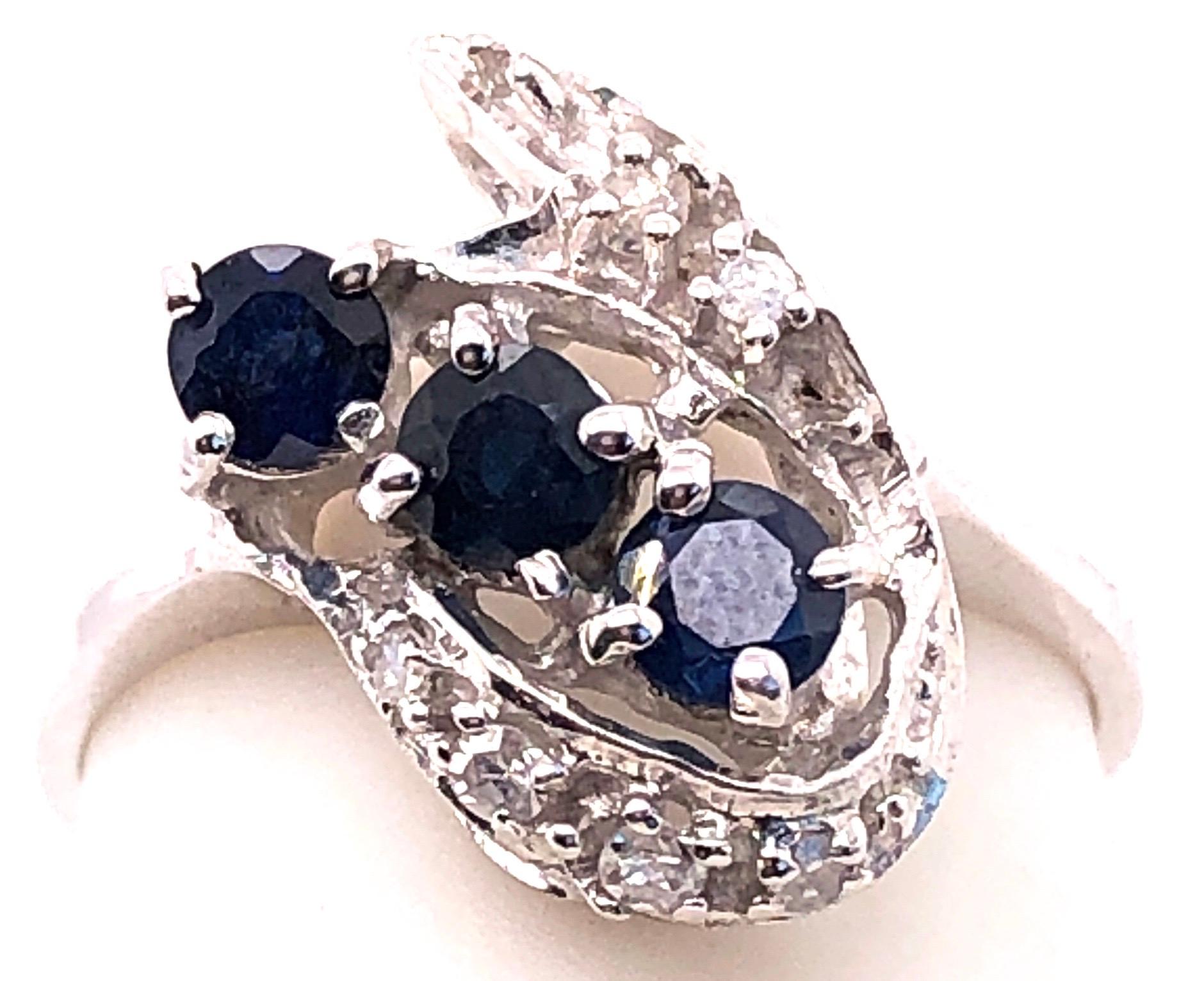 Modern 14 Karat White Gold Sapphire and Diamond Contemporary Ring For Sale