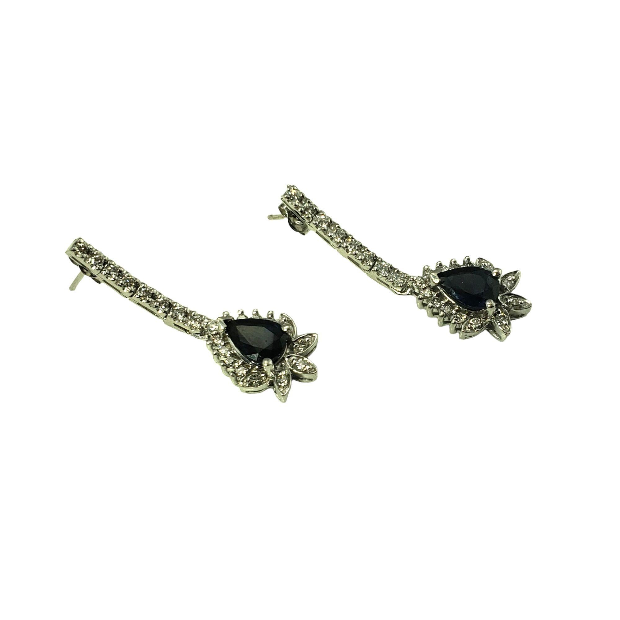 14 Karat White Gold Sapphire and Diamond Dangle Earrings In Good Condition For Sale In Washington Depot, CT