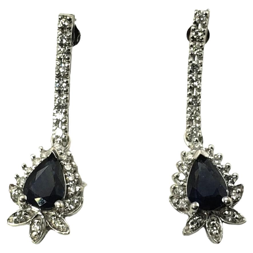 14 Karat White Gold Sapphire and Diamond Dangle Earrings For Sale