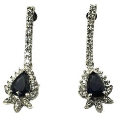 14 Karat White Gold Sapphire and Diamond Dangle Earrings