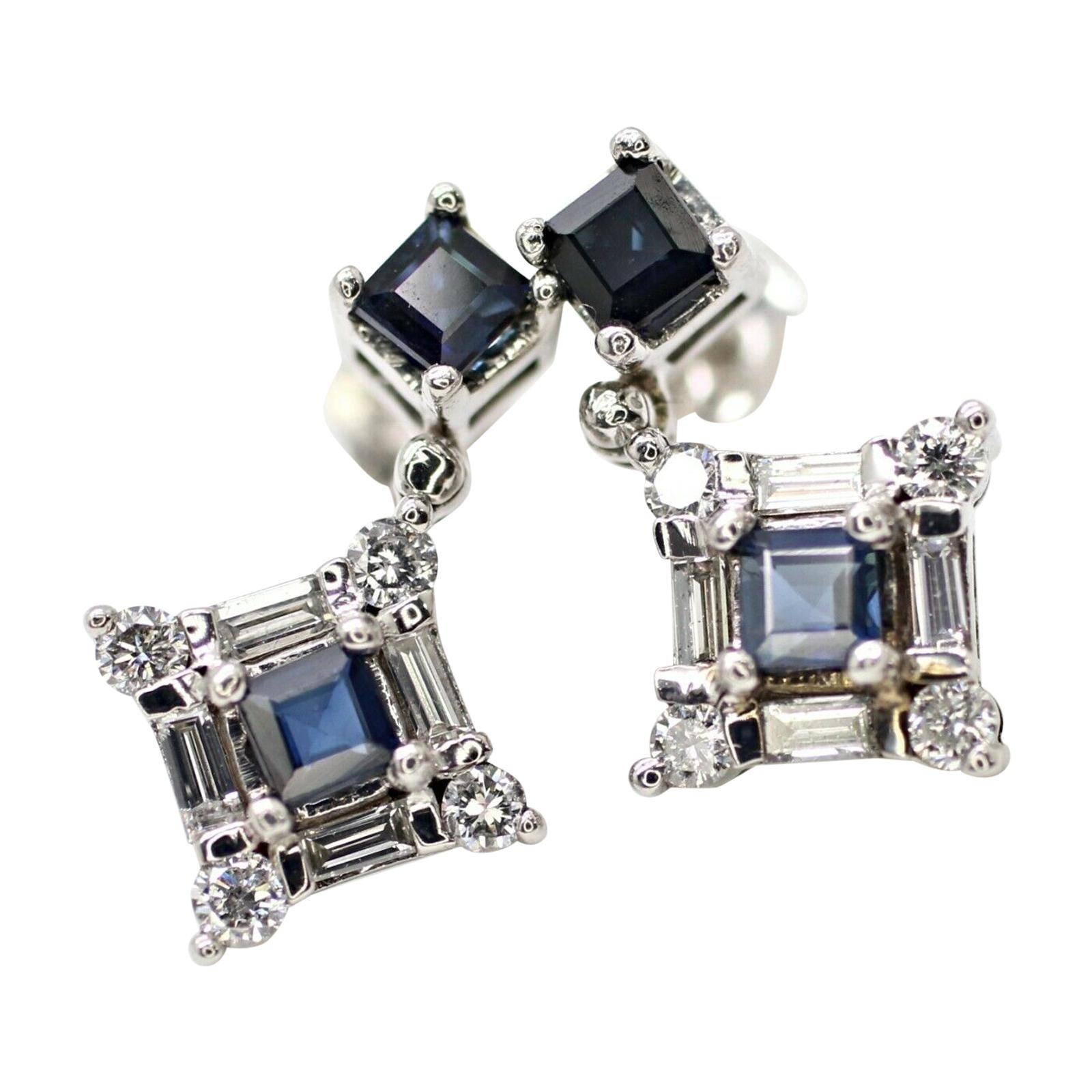 14 Karat White Gold Sapphire and Diamond Drop Earrings