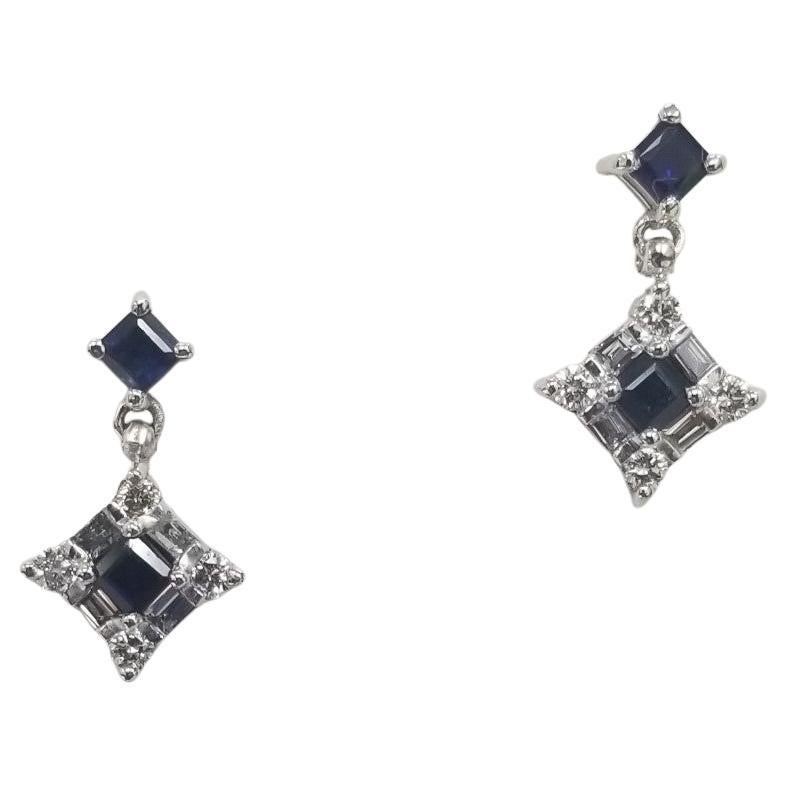 14 Karat White Gold Sapphire and Diamond Drop Earrings