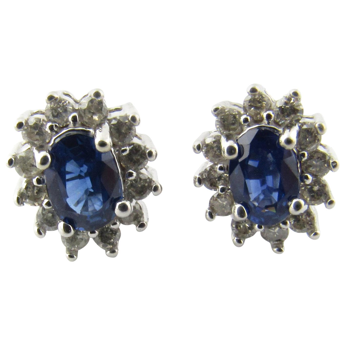 14 Karat White Gold Sapphire and Diamond Earrings