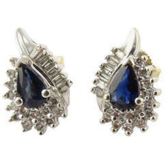 Vintage 14 Karat White Gold Sapphire and Diamond Earrings