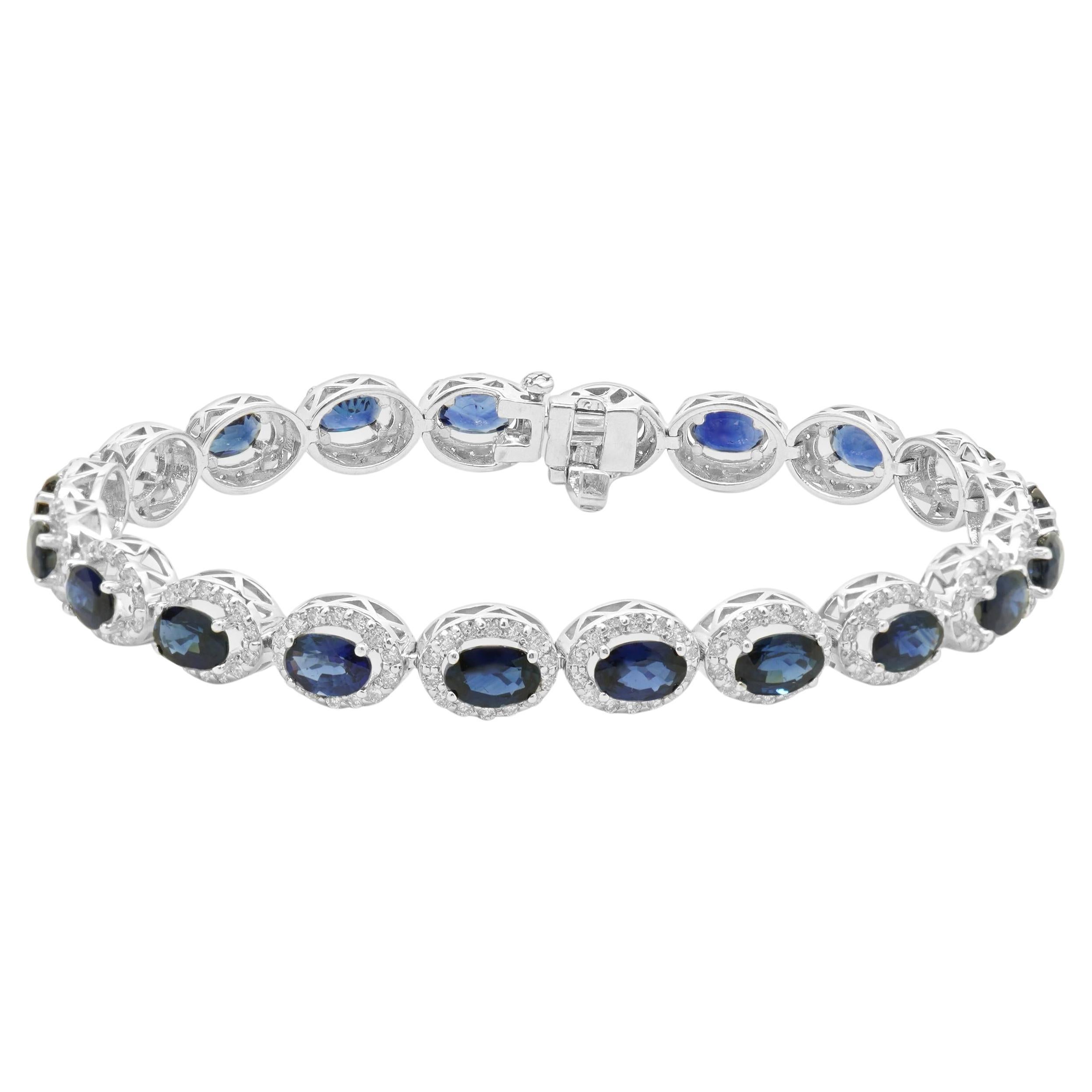 14 Karat White Gold Sapphire and Diamond Halo Link Bracelet