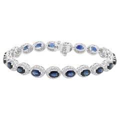 14 Karat White Gold Sapphire and Diamond Halo Link Bracelet