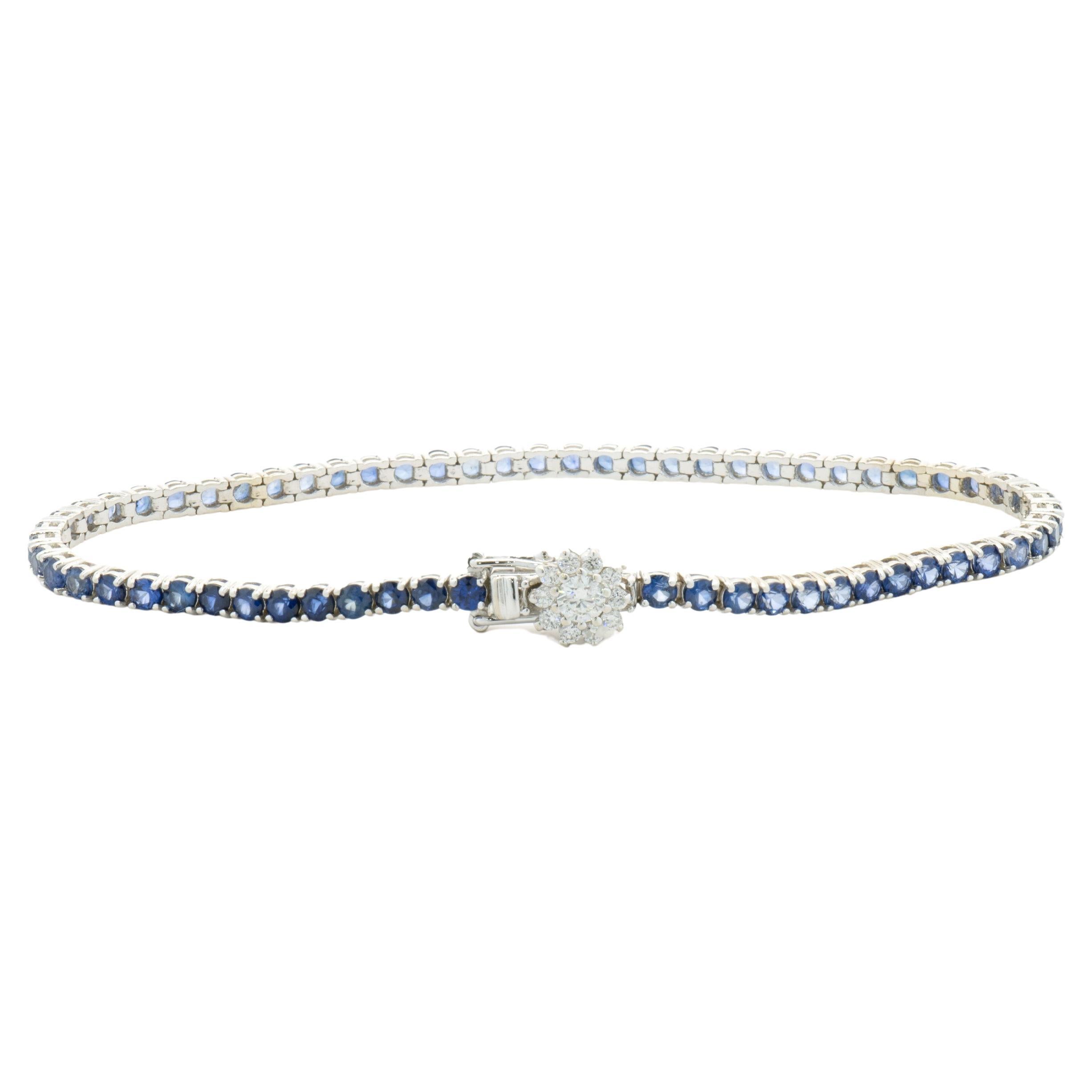 14 Karat White Gold Sapphire and Diamond Inline Bracelet