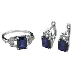 14 Karat White Gold Sapphire and Diamond Jewelry Suite