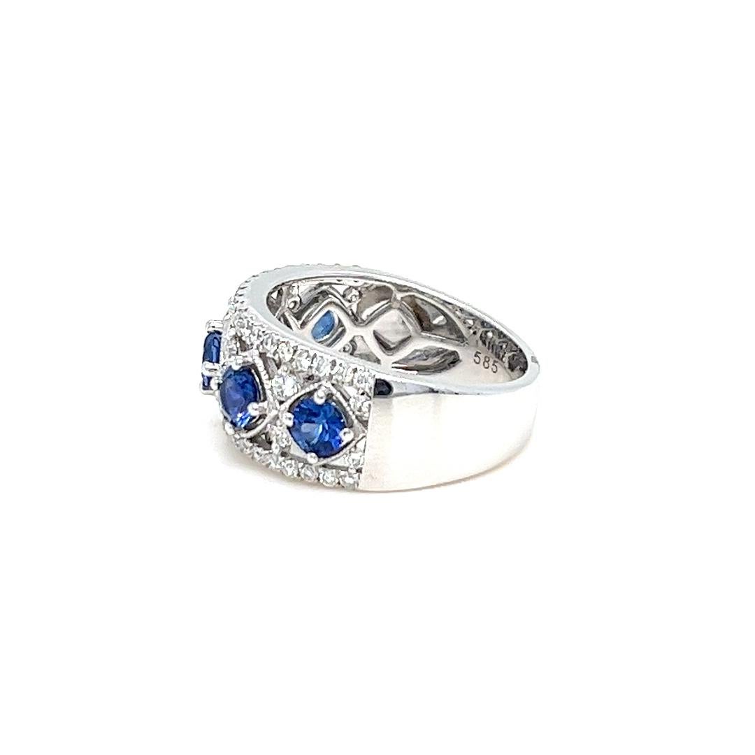 14 Karat Weißgold Saphir und Diamant Milgrain Band Ring im Zustand „Gut“ im Angebot in Coral Gables, FL
