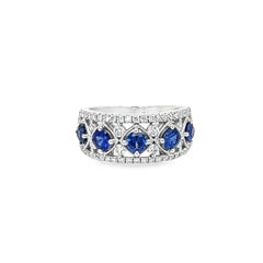14 Karat White Gold Sapphire and Diamond Milgrain Band Ring