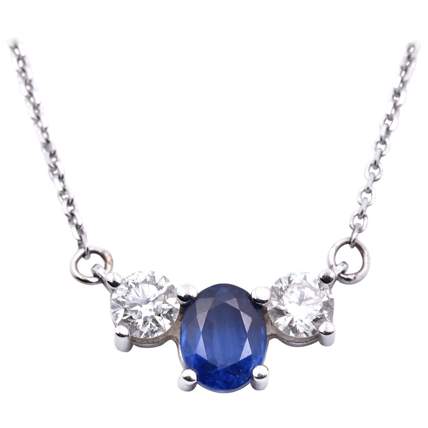 14 Karat White Gold Sapphire and Diamond Necklace