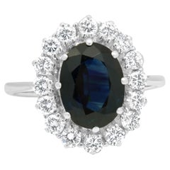 14 Karat White Gold Sapphire and Diamond Oval Cocktail Ring