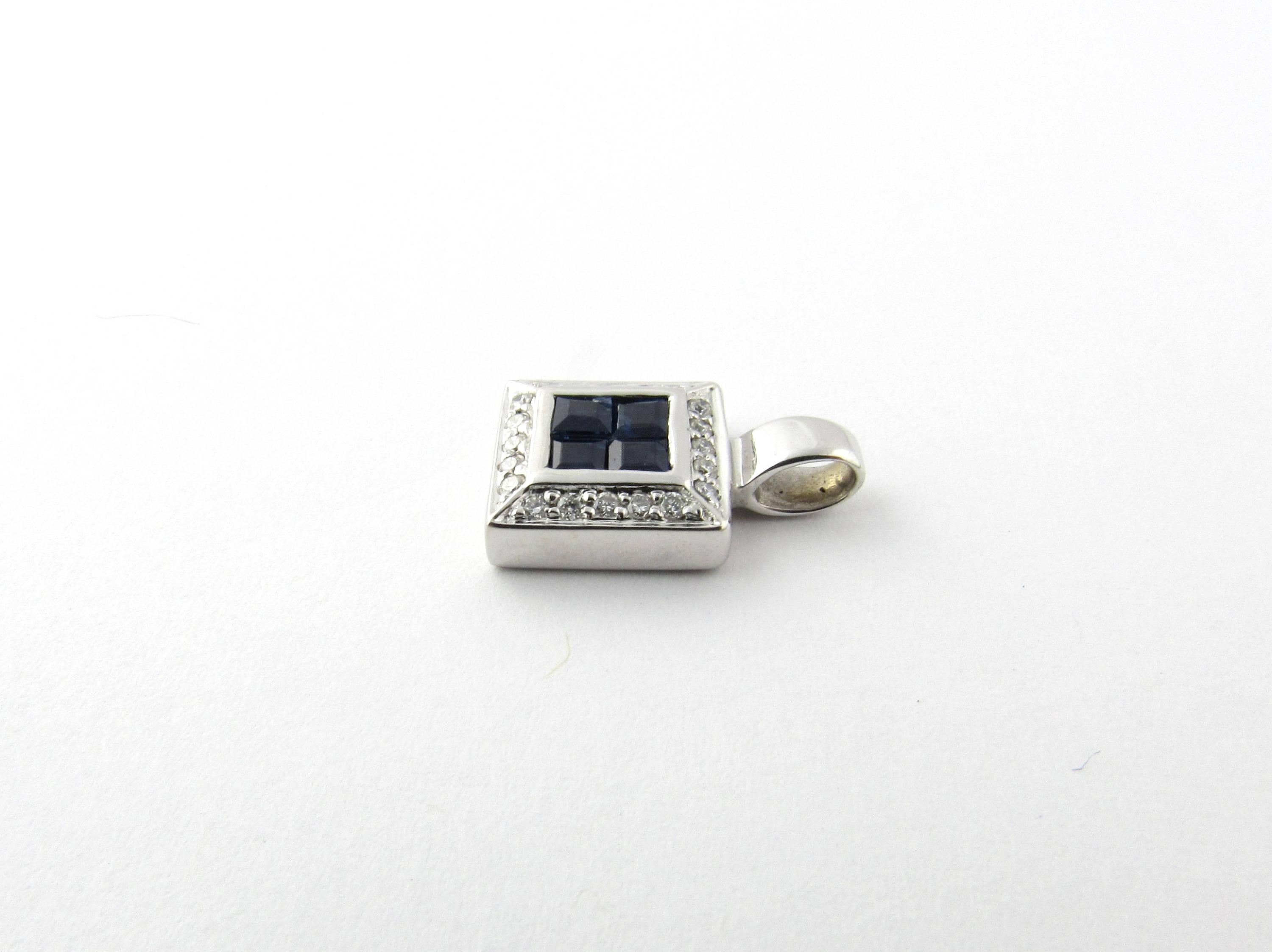 Round Cut 14 Karat White Gold Natural Sapphire and Diamond Pendant For Sale