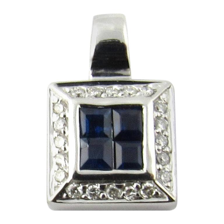 14 Karat White Gold Natural Sapphire and Diamond Pendant For Sale