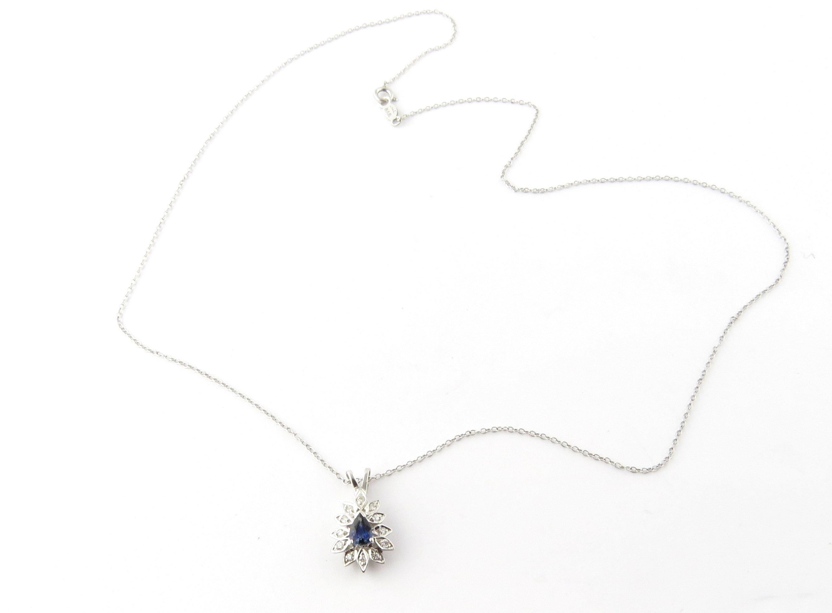 14 Karat White Gold Sapphire and Diamond Pendant Necklace In Good Condition In Washington Depot, CT