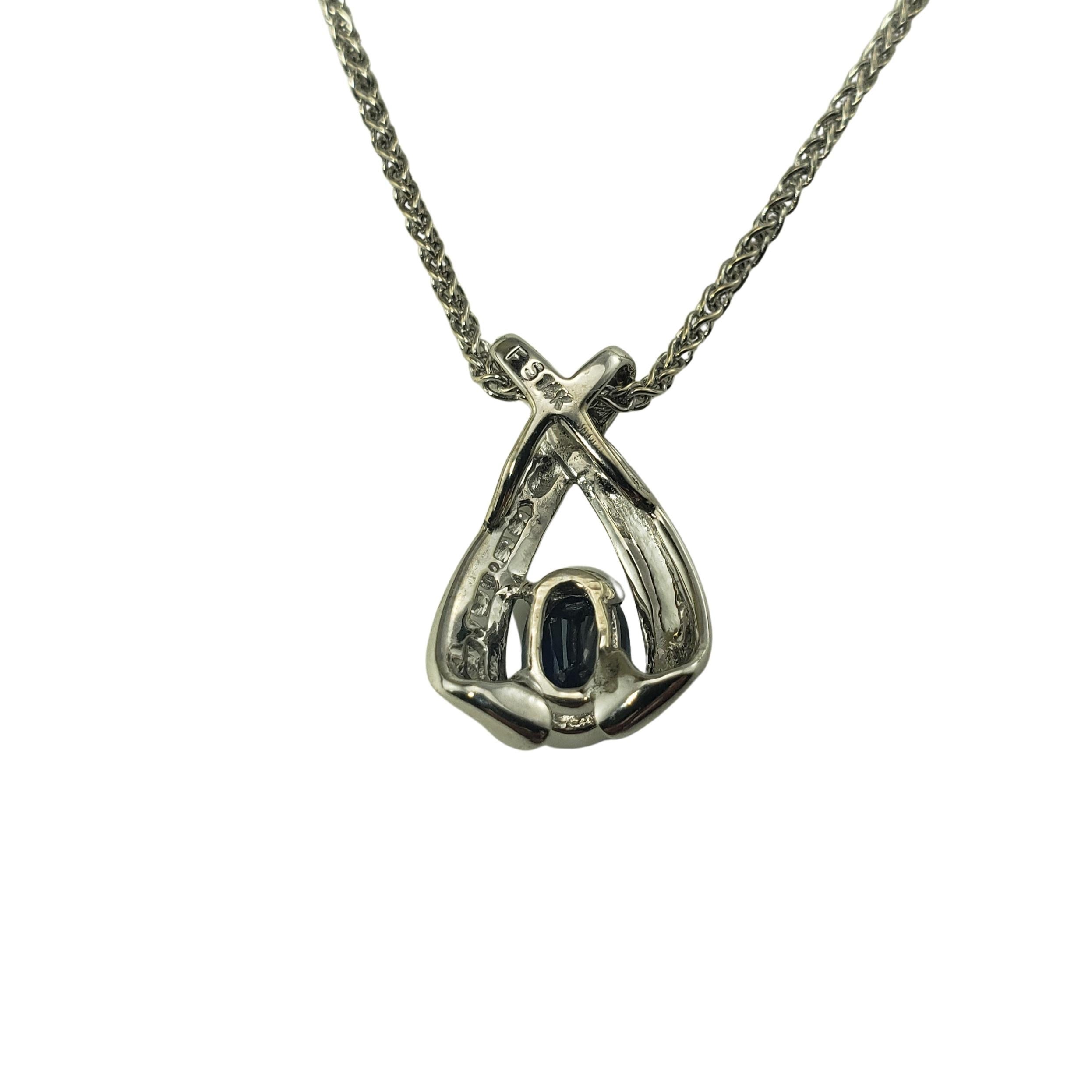 Oval Cut 14 Karat White Gold Natural Sapphire and Diamond Pendant Necklace For Sale