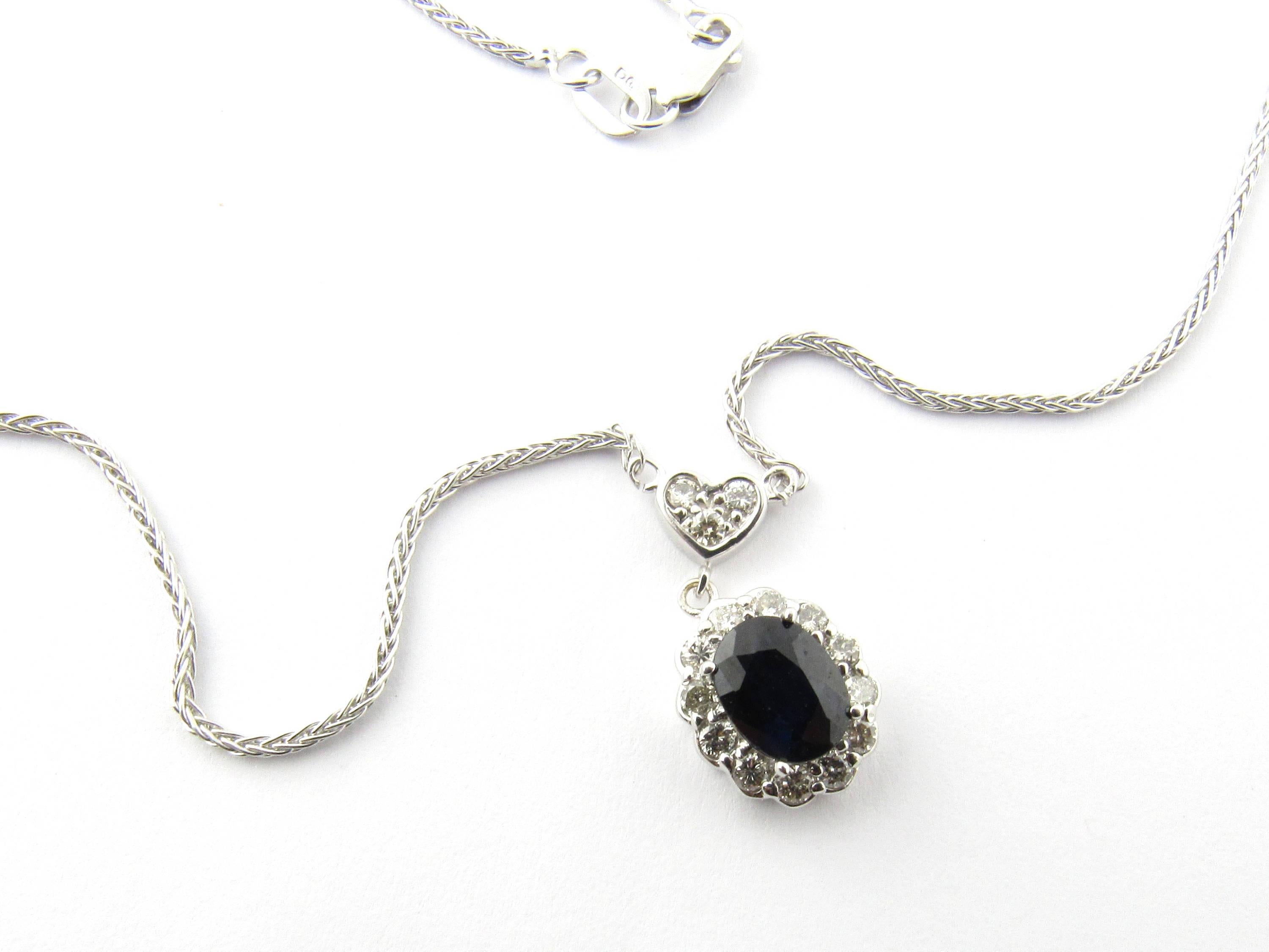 14 Karat White Gold Sapphire and Diamond Pendant Necklace In Excellent Condition In Washington Depot, CT