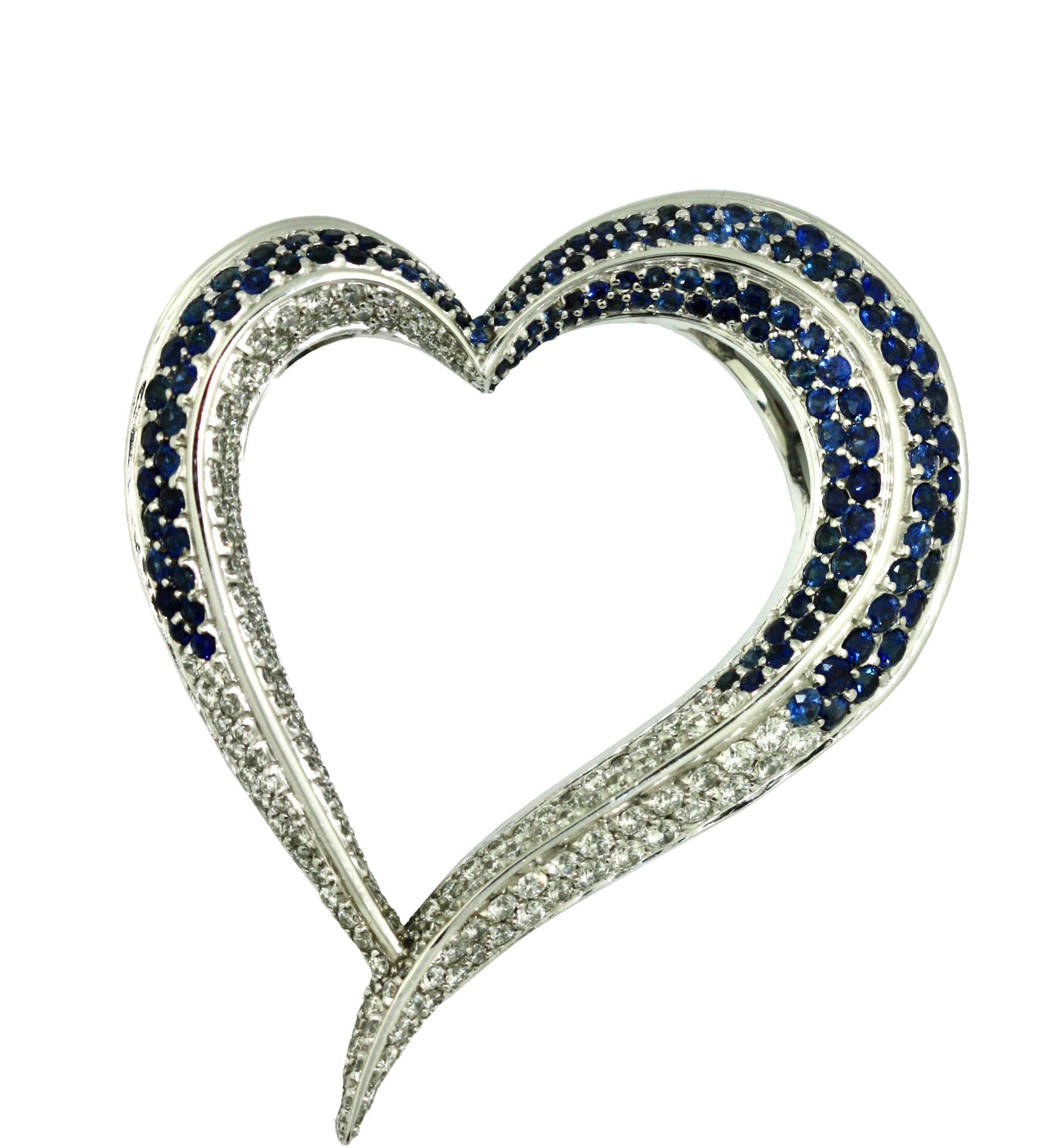 Round Cut 14 Karat White Gold, Sapphire and Diamond Pendant Necklace For Sale