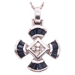14 Karat White Gold Sapphire and Diamond Pendant Necklace