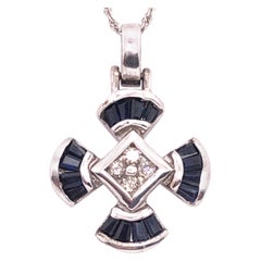 14 Karat White Gold Sapphire and Diamond Pendant Necklace