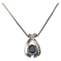 14 Karat White Gold Natural Sapphire and Diamond Pendant Necklace