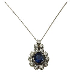 14 Karat White Gold Sapphire and Diamond Pendant Necklace