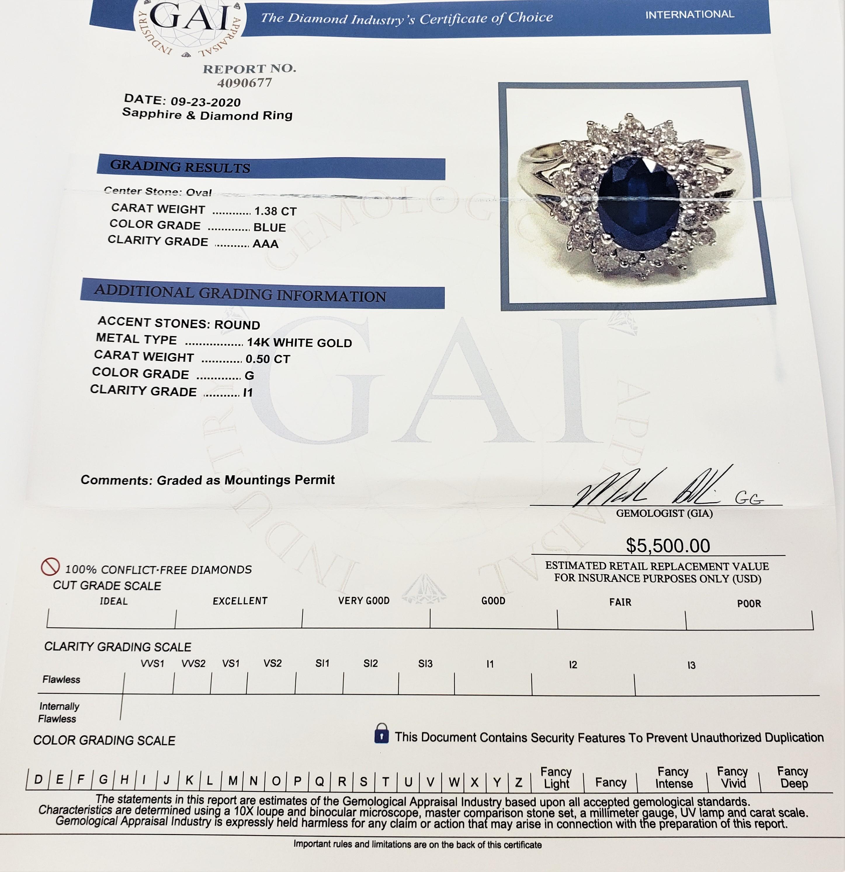 14 Karat White Gold Sapphire and Diamond Ring For Sale 5