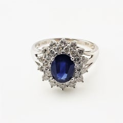 14 Karat White Gold Sapphire and Diamond Ring