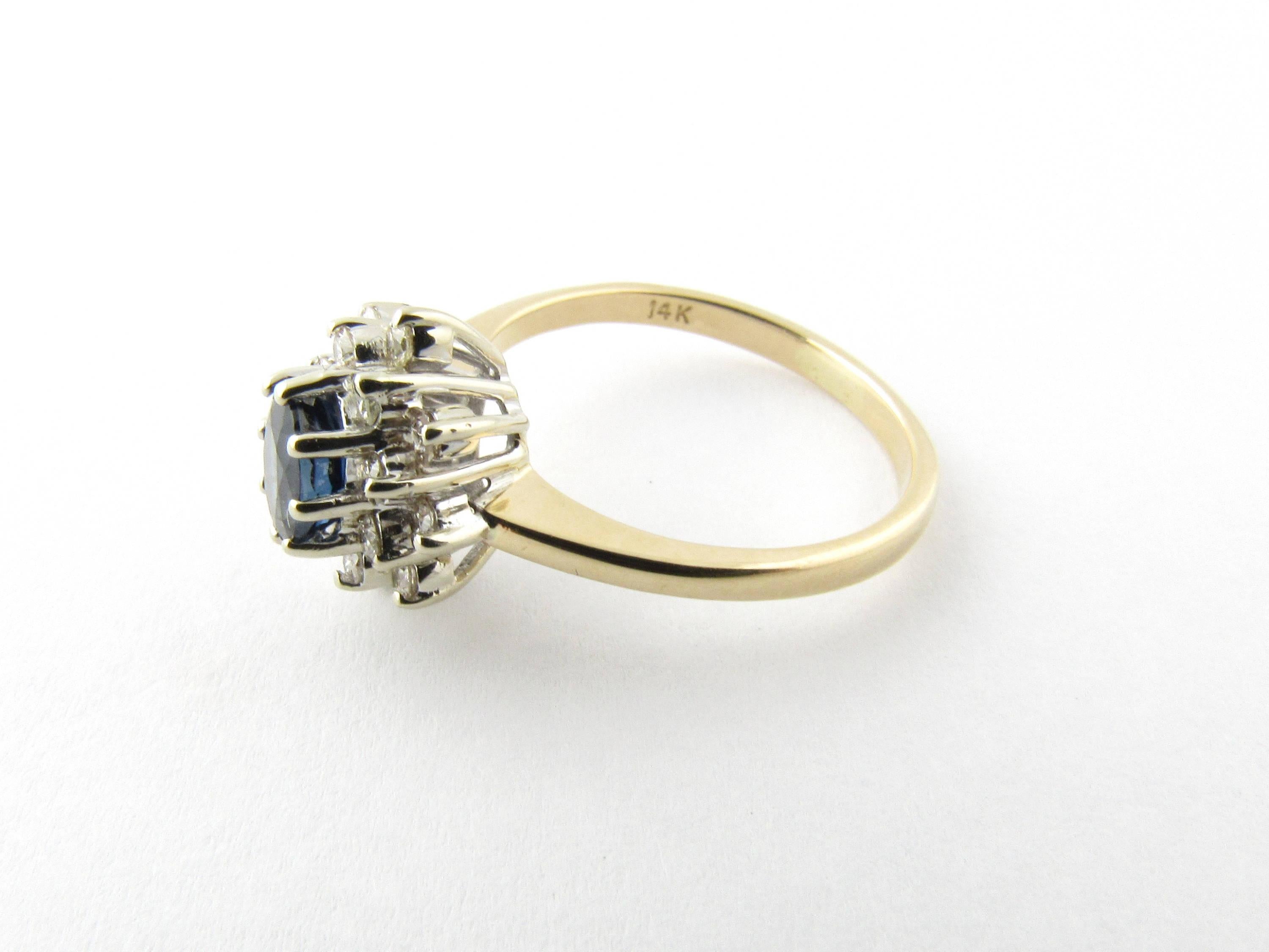 Round Cut 14 Karat White and Yellow Gold Sapphire and Diamond Ring