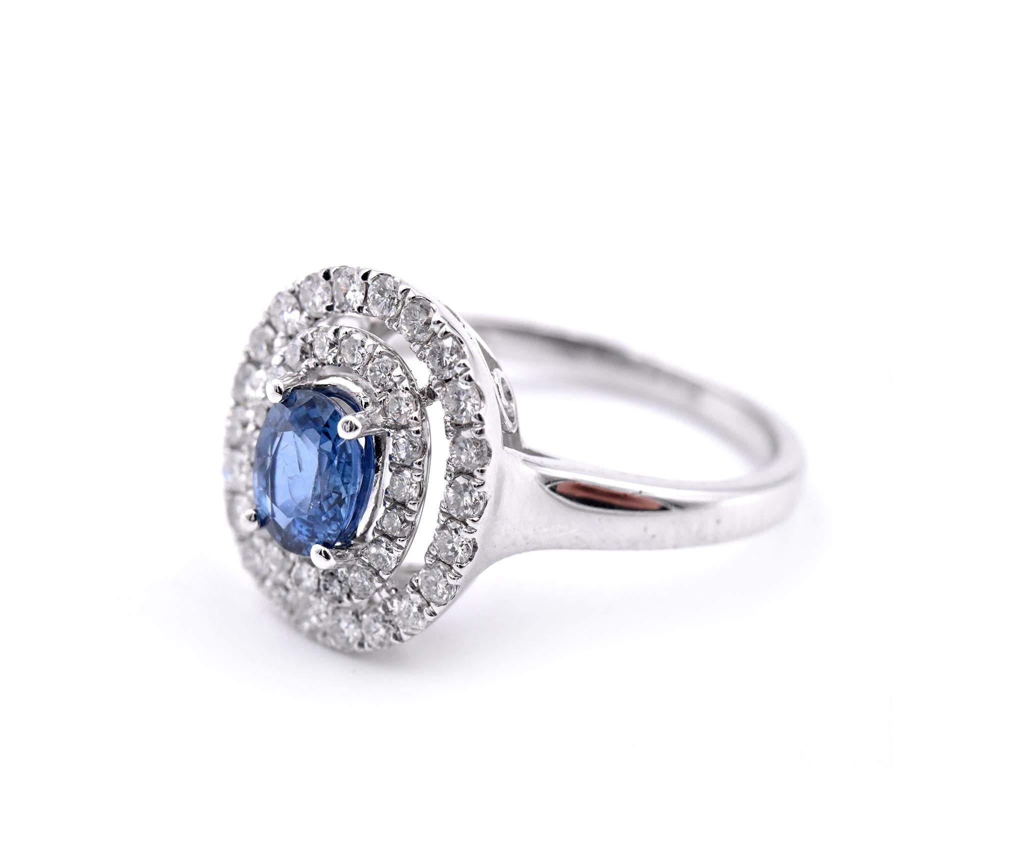 Oval Cut 14 Karat White Gold Sapphire and Diamond Ring