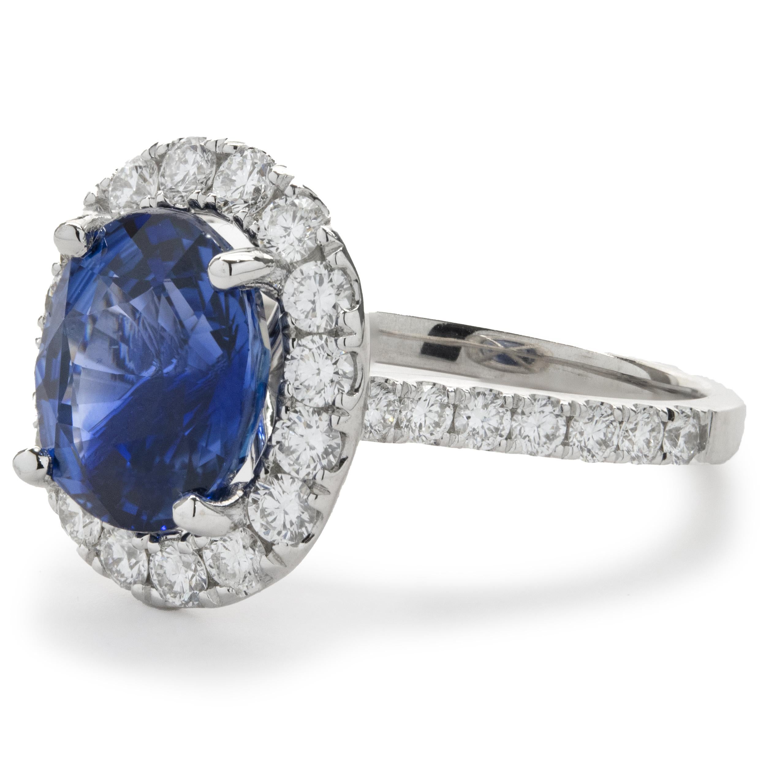 Oval Cut 14 Karat White Gold Sapphire and Diamond Ring