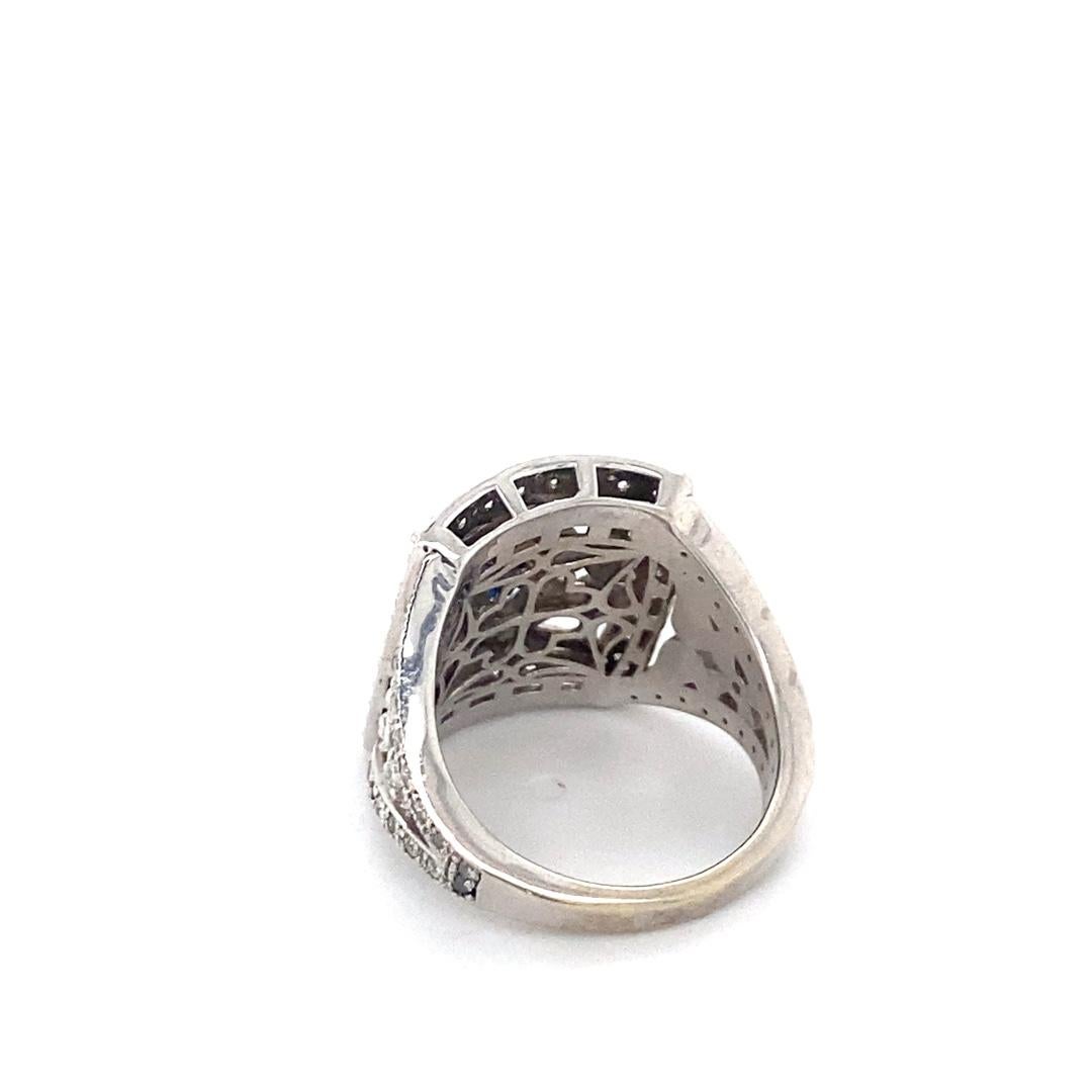 Women's or Men's 14 Karat White Gold Sapphire and Diamond Ring For Sale